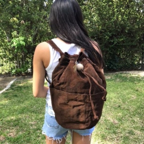 Vintage brown suede Leather backpack - Picture 1 of 5